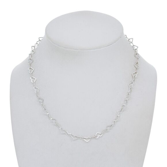 Vintage Italian Milor Sterling Silver 925 Open Heart Link Necklace 15.5" - Picture 1 of 5
